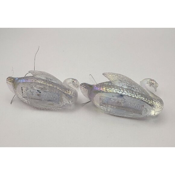 Iridescent Glass Swan Christmas Ornament Set Of Two 3 Inches Hanging Decor Holid - Picture 5 of 8